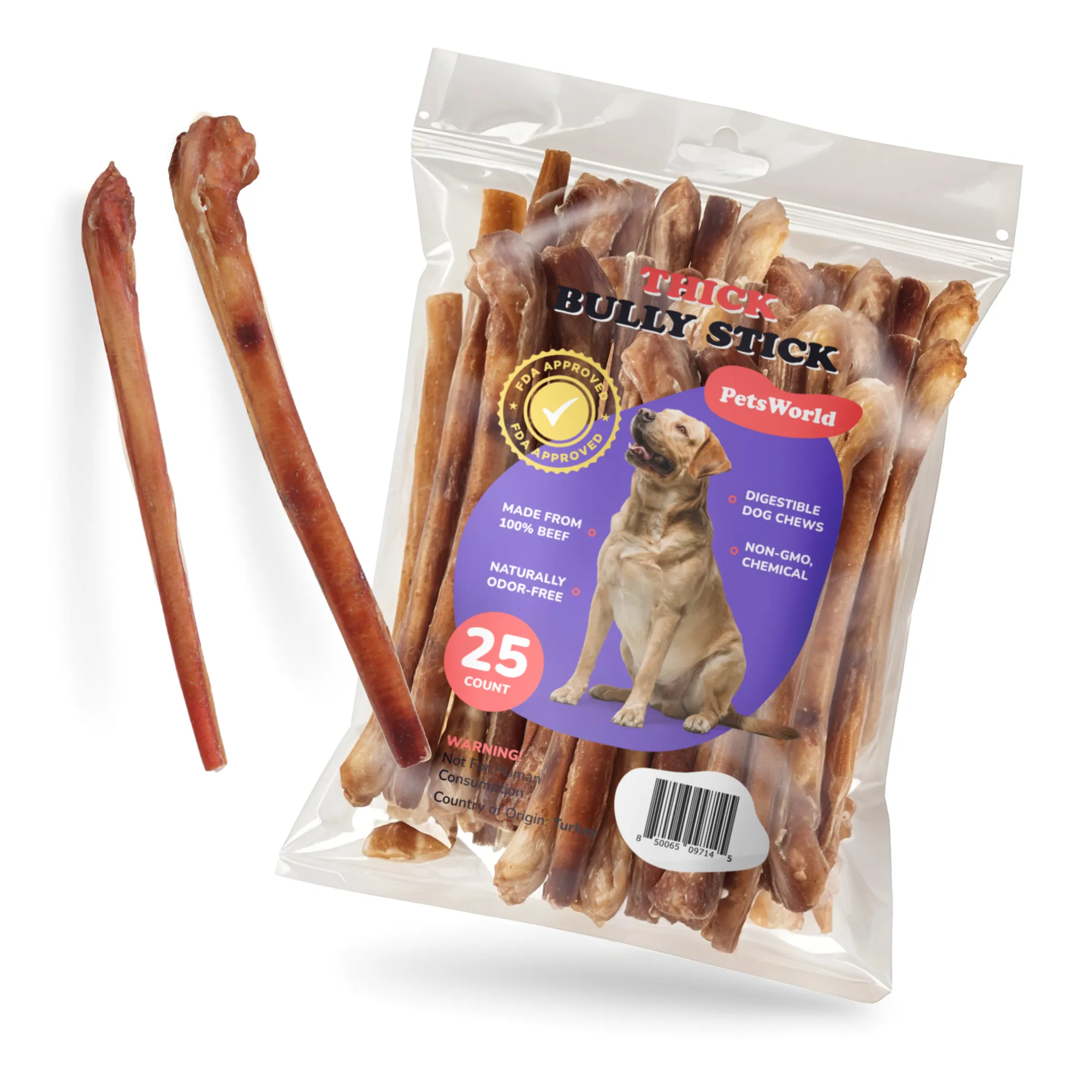 12-Inch Extra Thick Jumbo Bully Sticks for Medium - Large Dogs