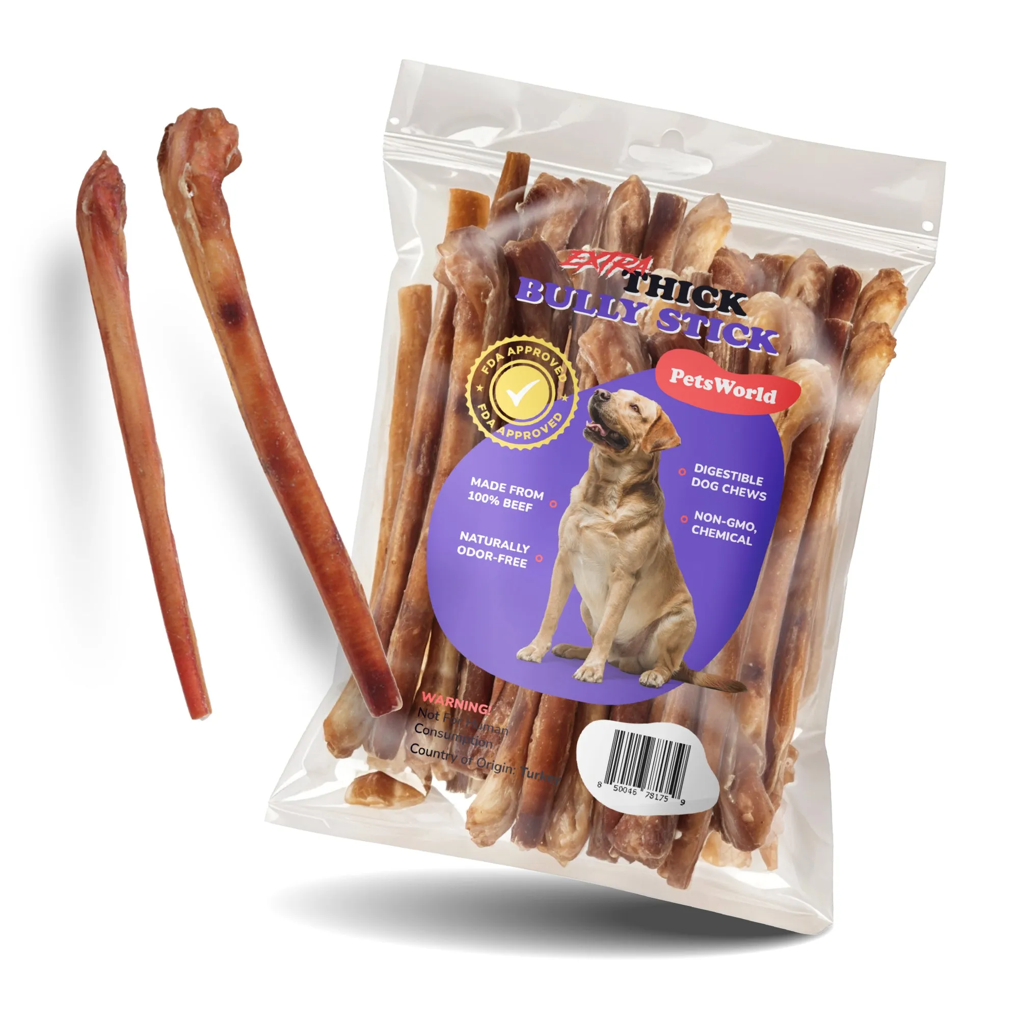 12-Inch Extra Thick Jumbo Bully Sticks for Medium - Large Dogs