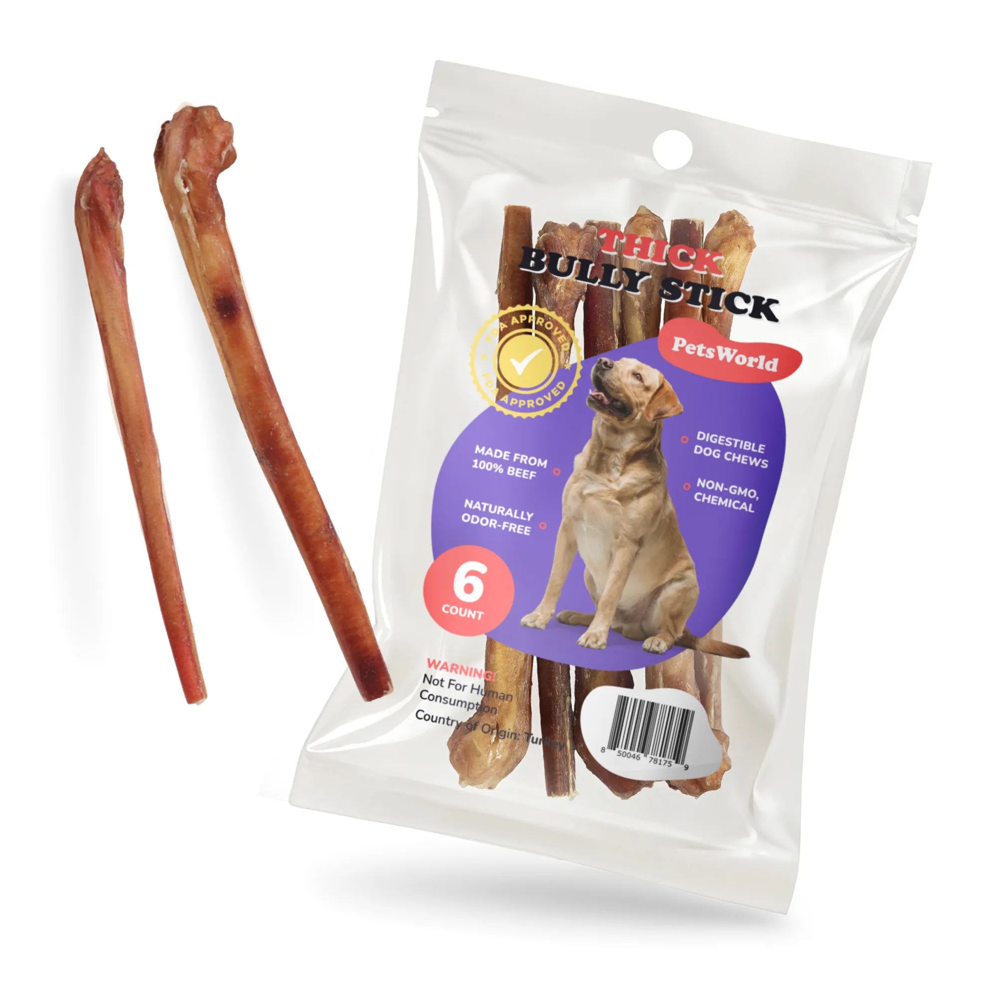 12-Inch Extra Thick Jumbo Bully Sticks for Medium - Large Dogs