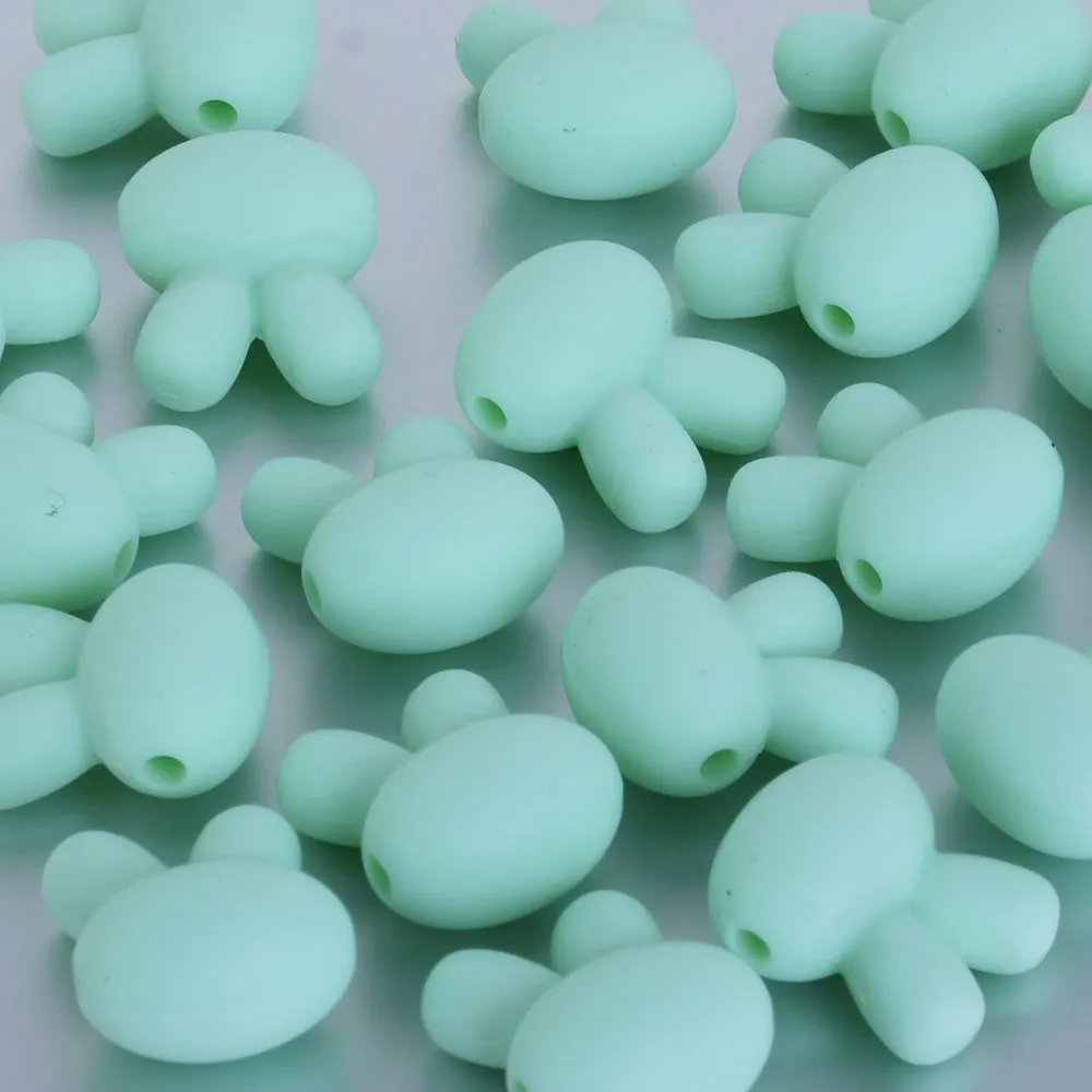 15*18.2*10.5mm Silicone Small Bunny Rabbit Teether Beads For DIY Baby Teething Necklace Food grade silicone sensory beads light green 10pcs