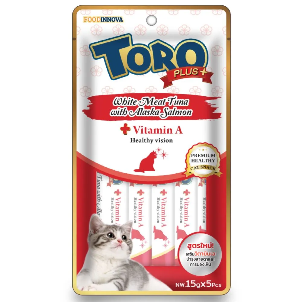 4 FOR $15: Toro Plus White Meat Tuna With Alaska Salmon & Vitamin A Liquid Cat Treats 75g