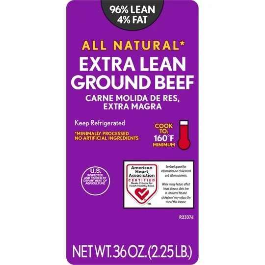 All Natural* 96% Lean/4% Fat Extra Lean Ground Beef, 2.25 lb Tray