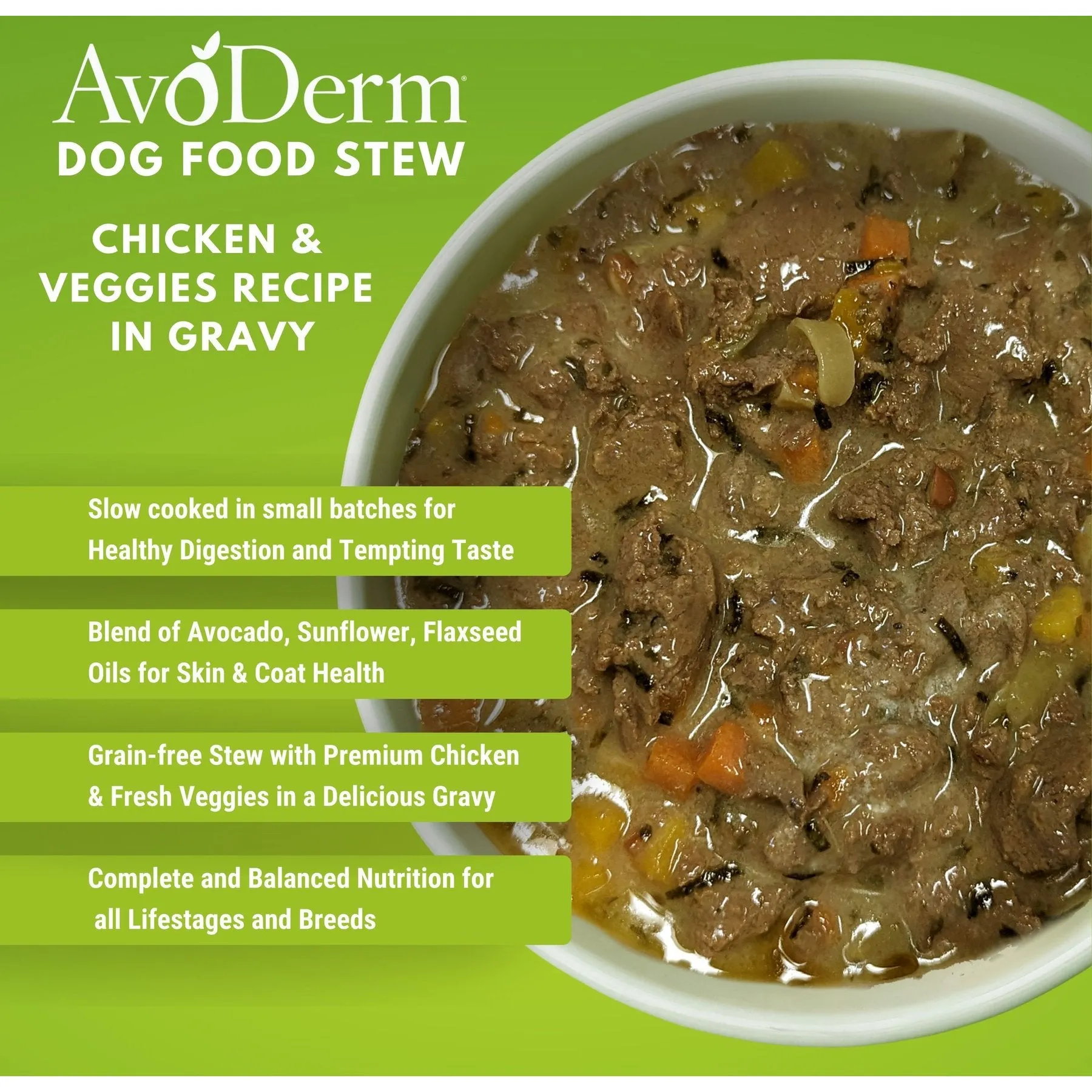 AvoDerm Chicken with Vegetables Recipe Grain-Free Stew Wet Dog Food, 13-oz