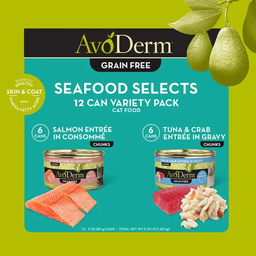 AvoDerm Natural Seafood Selects - Grain Free Wet Canned Cat Food Variety Pack 12ea/12 ct