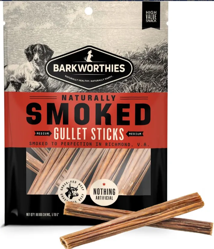 Barkworthies 10 Pack Smoked Beef Gullet Sticks For Dogs