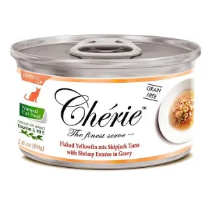 Cherie Cat Grain-Free Flaked Yellowfin Mix Skipjack Tuna with Shrimp Entrees in Gravy 80g