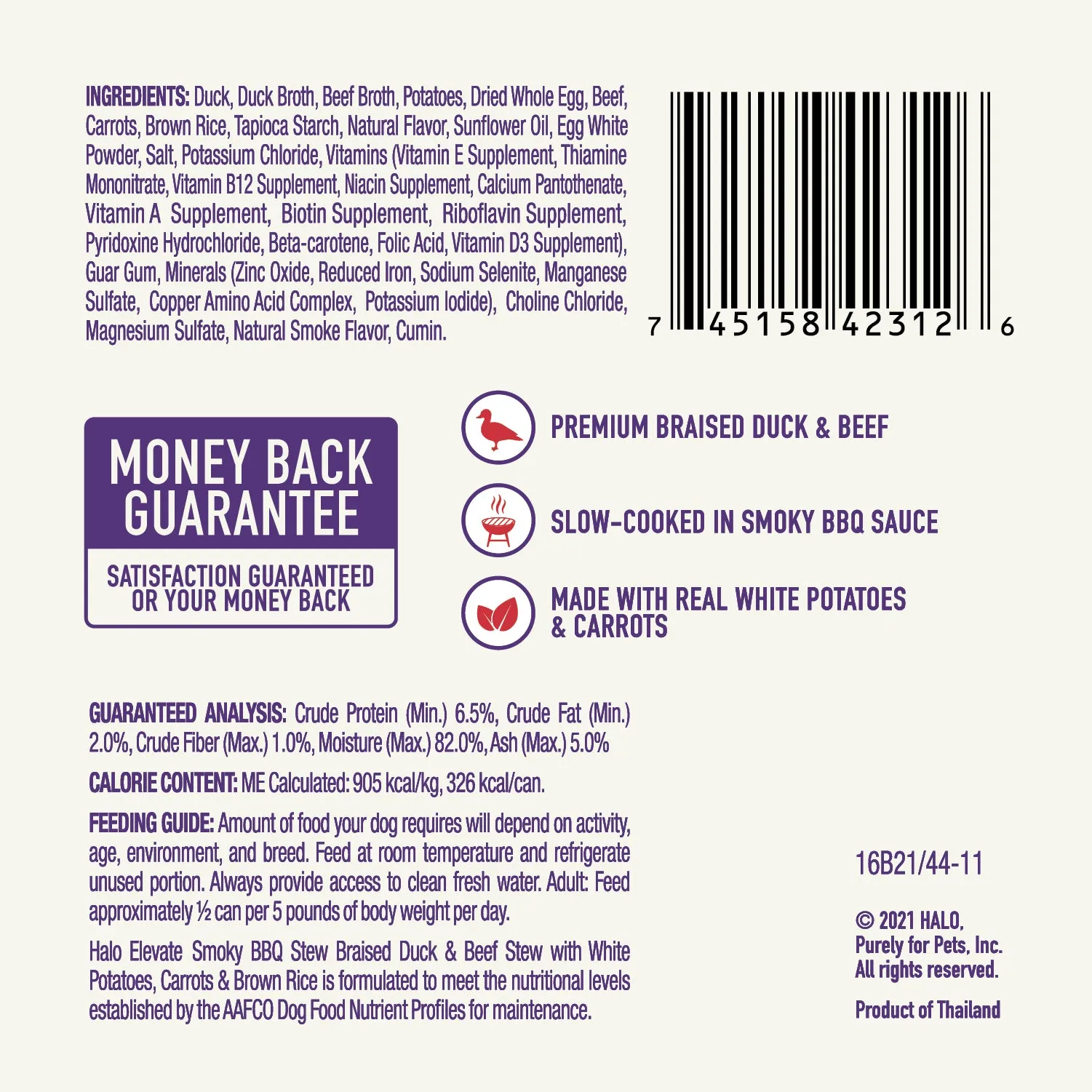 Elevate Smoky BBQ Stew Healthy Grains Braised Duck & Beef Stew w/ White Potatoes, Carrots & Brown Rice Wet Dog Food, 12.7 oz can (case of 6)