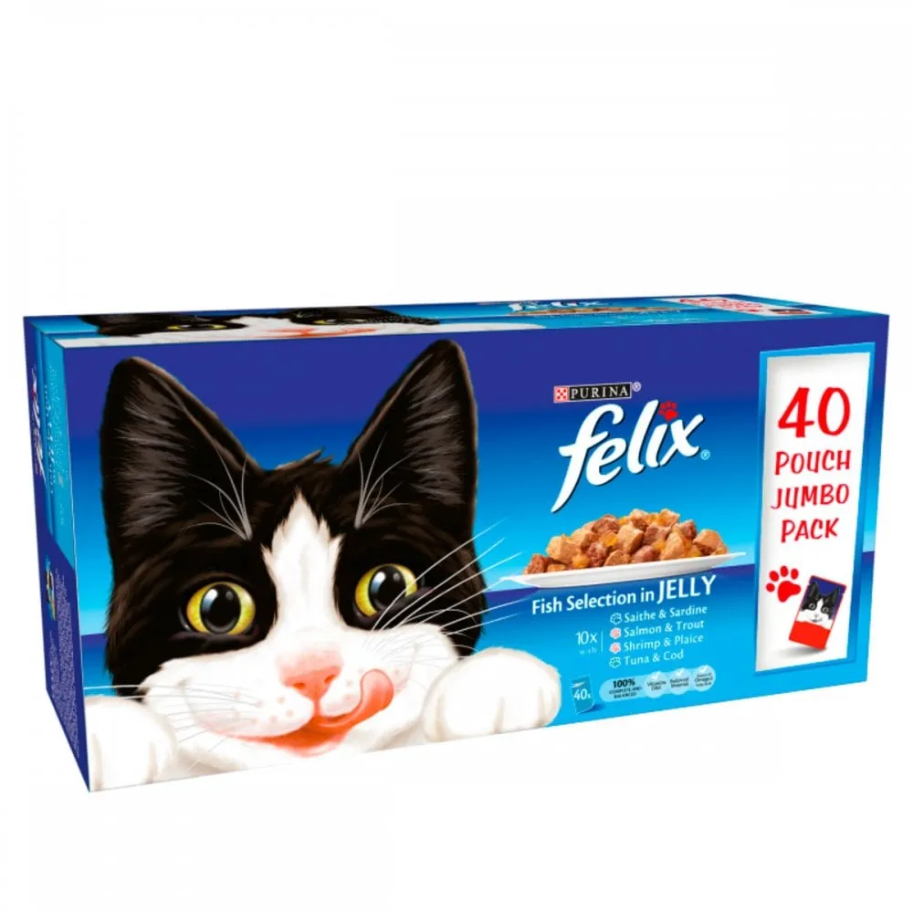 Felix Fish Selection in Jelly Cat Food Jumbo Pack (40x100g Pouches)