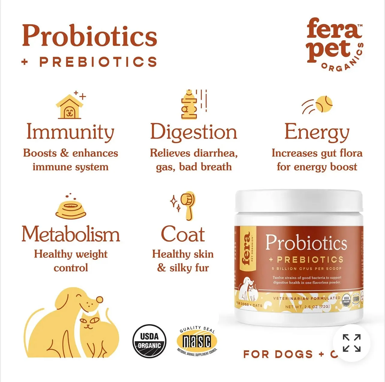 Fera Organic Probiotics with Prebiotics for Dogs and Cats, 2.5oz