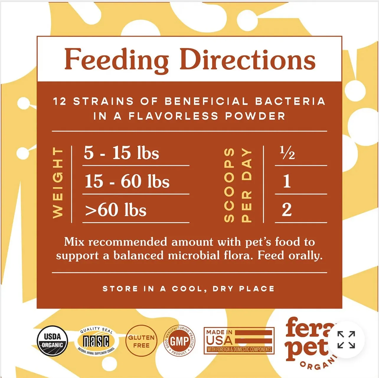 Fera Organic Probiotics with Prebiotics for Dogs and Cats, 2.5oz