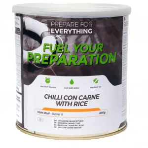 Fuel Your Preparation Freeze Dried Chilli Con Carne Rice 25 Year Tin