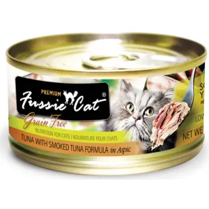 Fussie Cat Premium Tuna With Smoked Tuna In Aspic Grain-Free Formula Canned Cat Food 80g