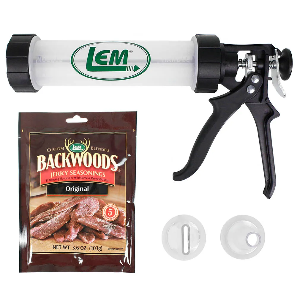 LEM Jerky Gun Kit with Round and Flat Nozzles and Original Seasoning Packet 555