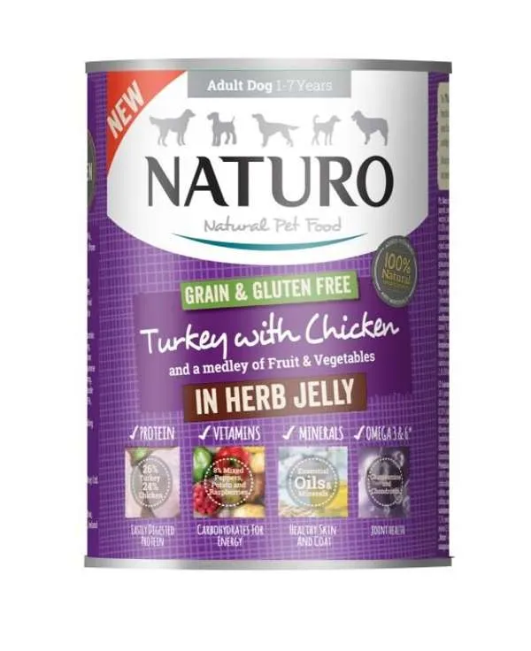 Naturo Can Adult Dog Grain & Gluten Free Turkey with Chicken in a Herb Jelly 12 x 390g