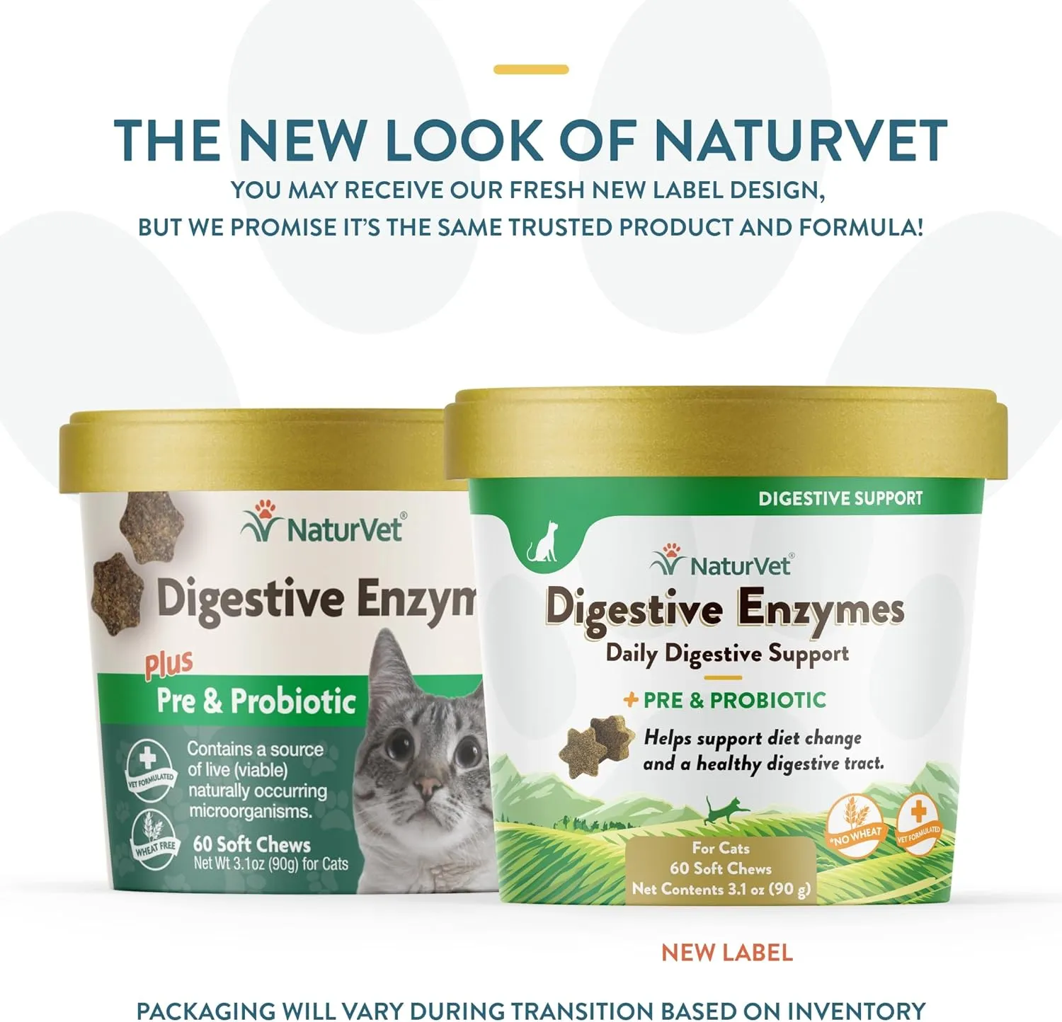 NaturVet Digestive Enzymes Soft Chews Daily Digestive Support with Pre & Probiotic for Cats, 60 count