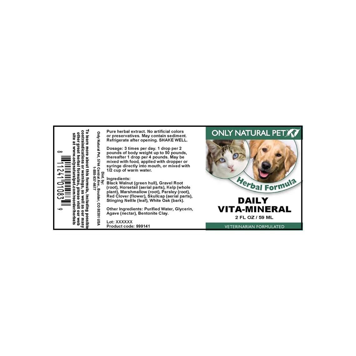 Only Natural Pet Daily Vita-Mineral Herbal Liquid Formula Trace Minerals for Dogs & Cats