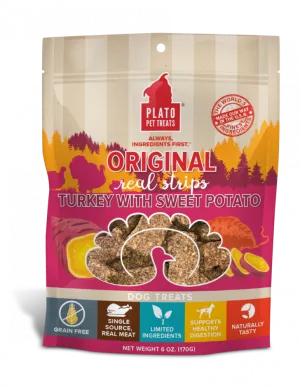 Plato Grain Free Real Strips Turkey With Sweet Potato Dog Treats