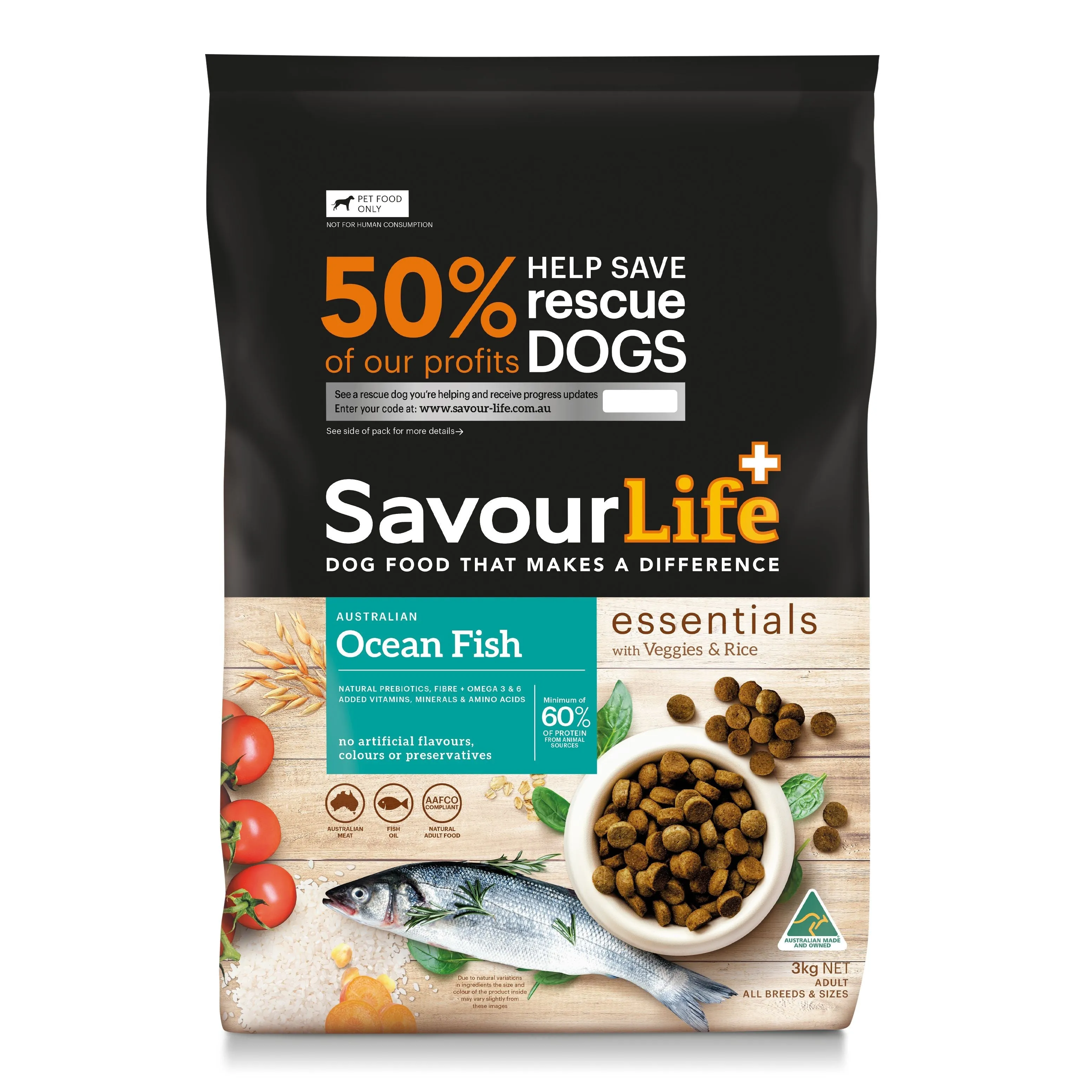 Savourlife Essentials Dry Dog Food Ocean Fish with Veggies & Rice 3kg^^^