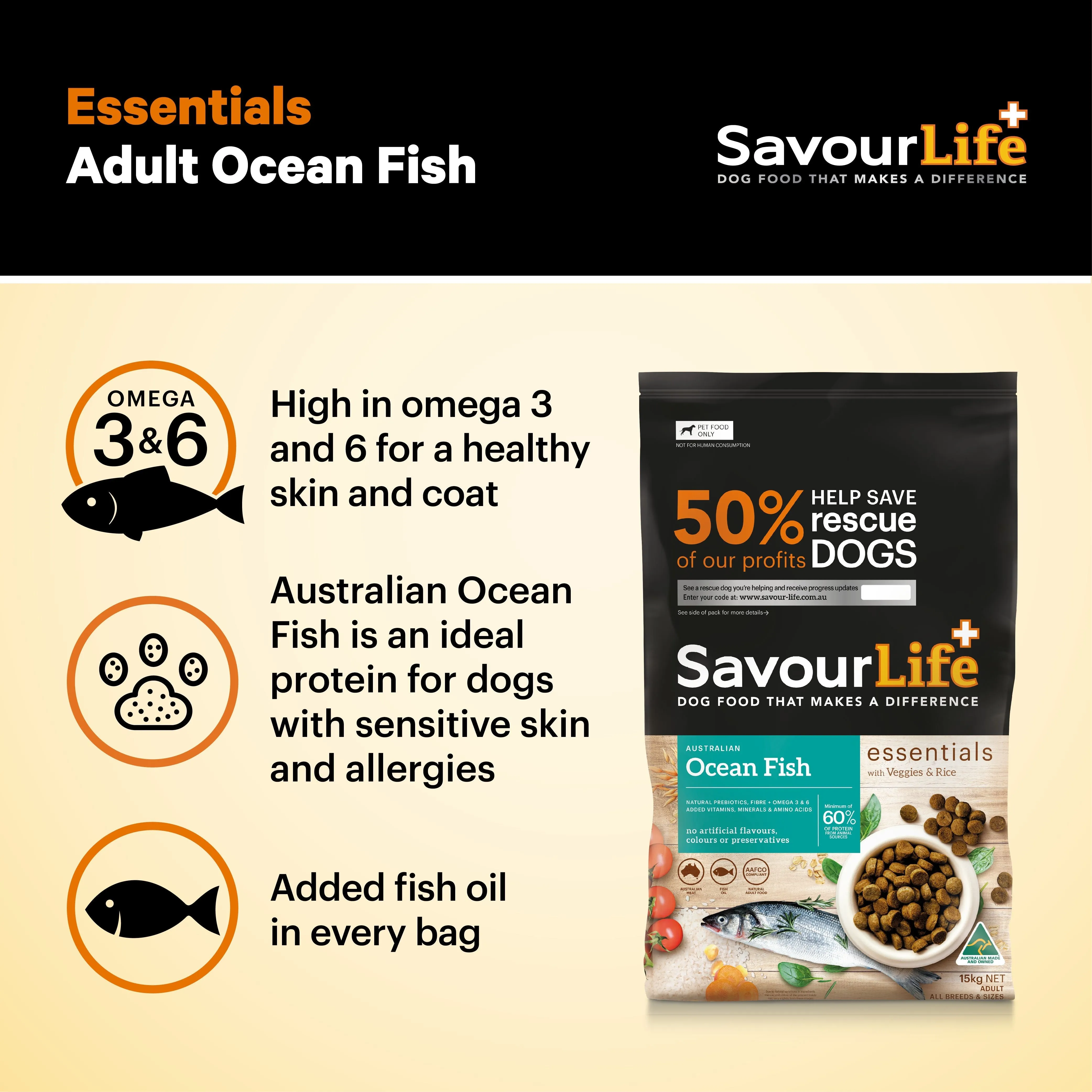 Savourlife Essentials Dry Dog Food Ocean Fish with Veggies & Rice 3kg^^^