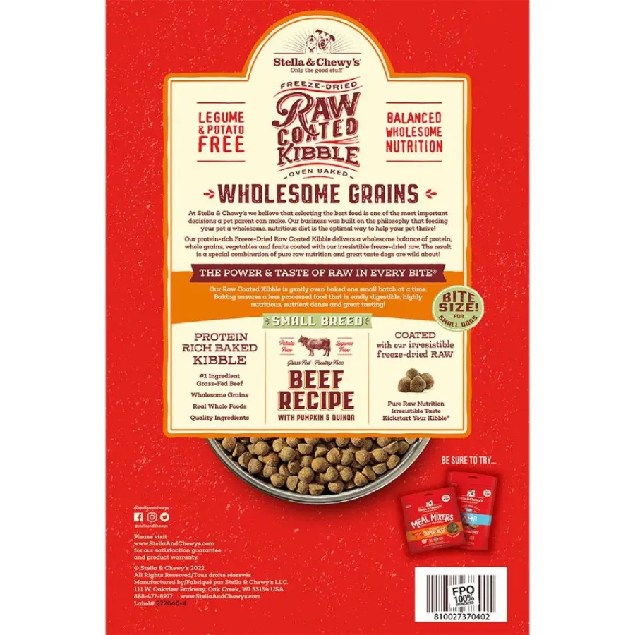 Stella & Chewy's Wholesome Grain Beef Small Breed Recipe Raw Coated Baked Kibble Dog Food