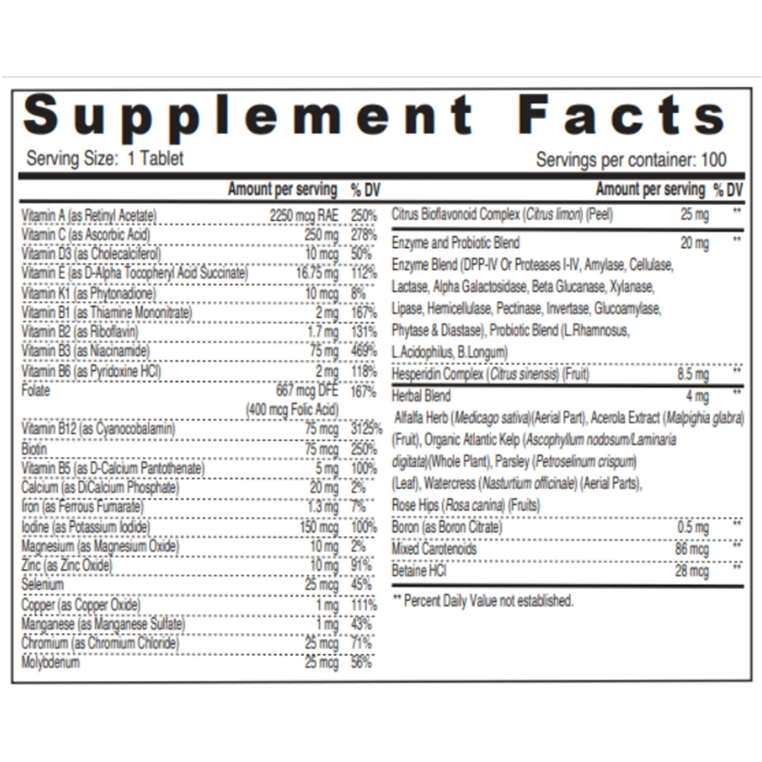 Sunshine Nutrition ONCE DAILY MULTIVITAMIN MEN & WOMEN 100TABS