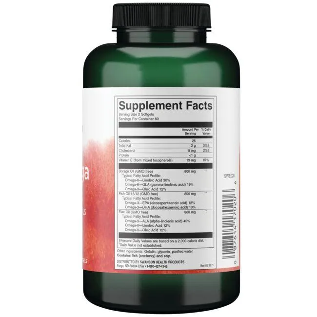 Swanson EFAs - MultiOmega 3-6-9 Flax, Borage & Fish Oils - OmegaTru Blend 120 Soft Gels