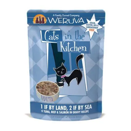 Weruva 1 If By Land, 2 If By Sea Tuna, Beef & Salmon Recipe Grain-Free Cat Food Pouch 3oz