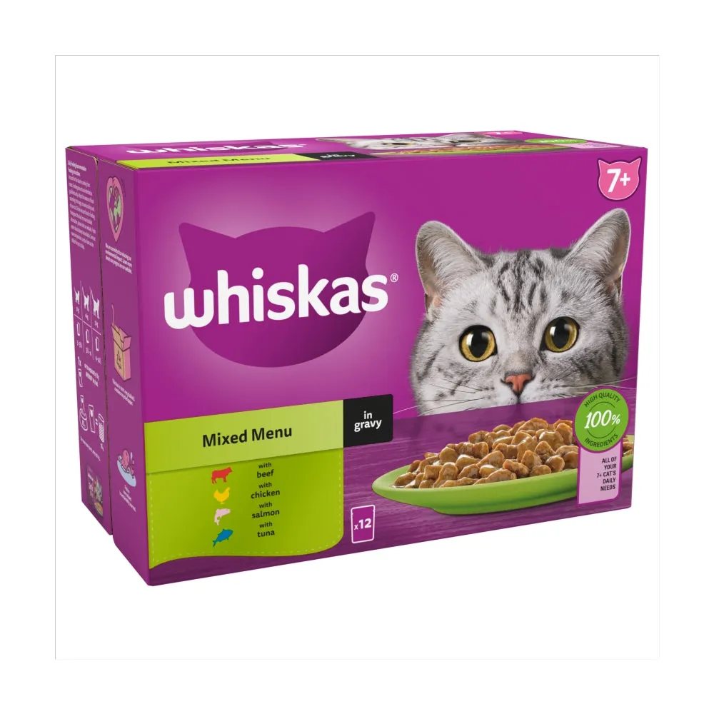 WHISKAS | Wet Cat Food Pouches | Senior 7  Mixed Menu in Gravy - 12 x 85g